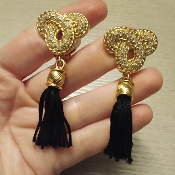 Swarovski Dangle Crystal Tassel Clip-on Earrings Celtic Twist - Picture 7 of 11